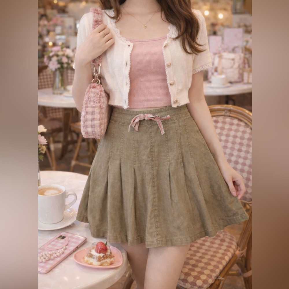 Simons stone gray linen Casual Tan mini Skirt y2k size 7